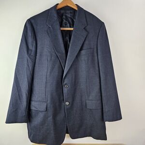 Hickey‎ Freeman Men's Bespoke 100% Wool Blazer Navy Blue Windowpane Plaid 46L
